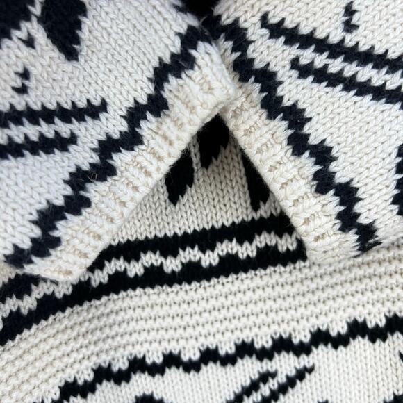 Love, Hannah Sweater Women's S Beige Black Cardigan Fir-Isle Merino Wool Cozy - Picture 4 of 9